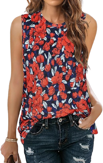 Sleeveless Floral Tank in Relaxed Silhouette