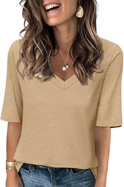 Half Sleeve V-Neck Solid Color Tee