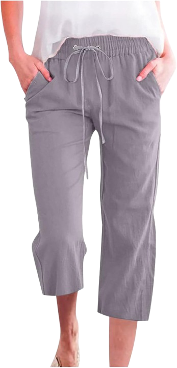 High Waist Drawstring Linen Capri Trousers