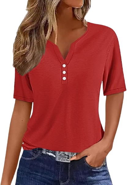 Short Sleeve Henley Style Vacation Blouse
