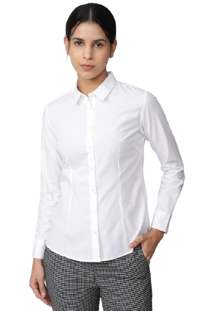 Three-Quarter Sleeve Button-Up Stretch Blouse